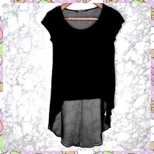 Nikki D Women’s 90s Black Sheer Back Hi-Low Top Made USA Size Medium